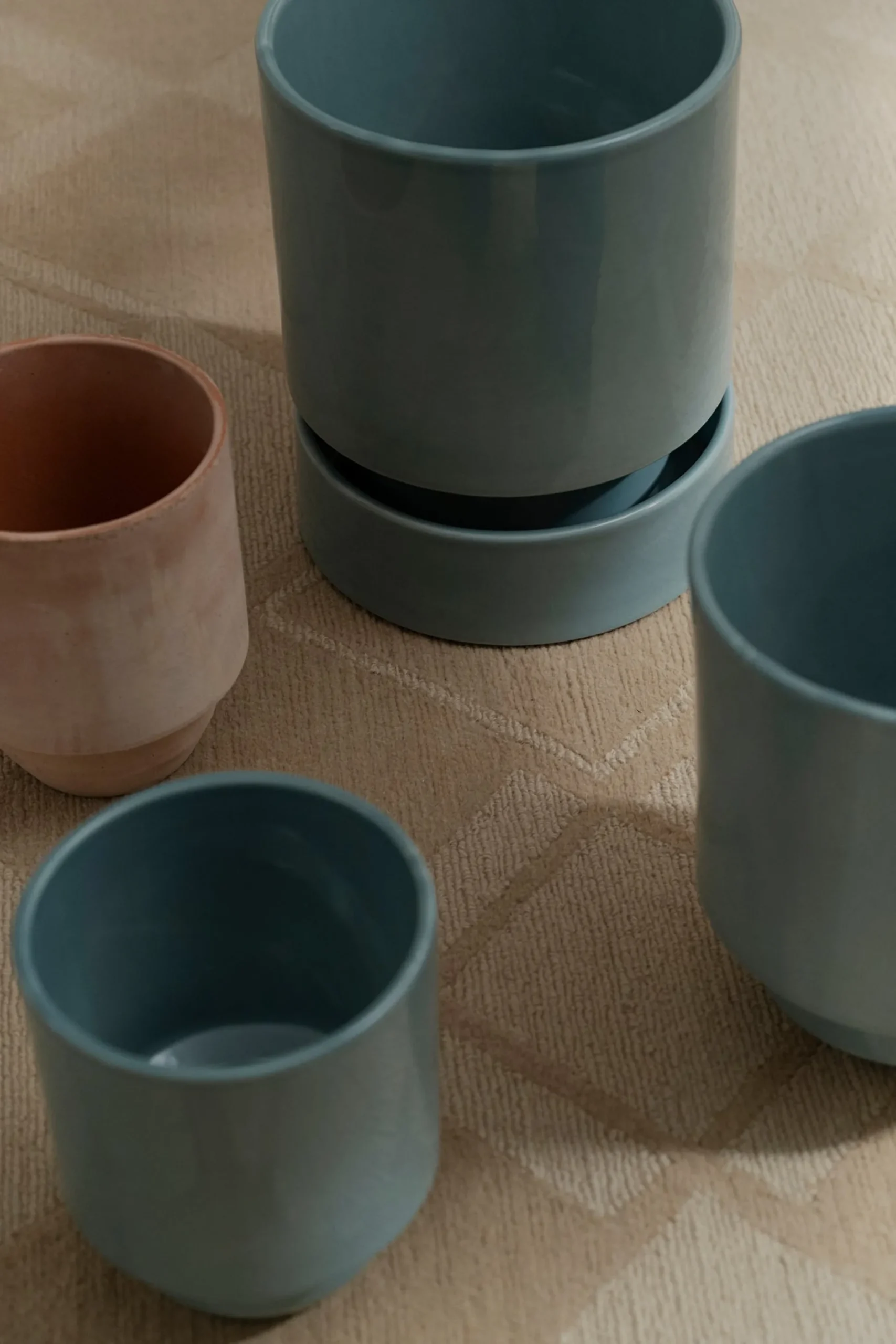 Hoff krukke, raw grey + Misty Blue underskål