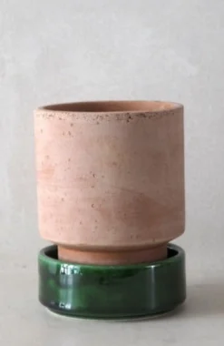 Hoff krukke, raw rosa + grøn underskål, gulvkrukke